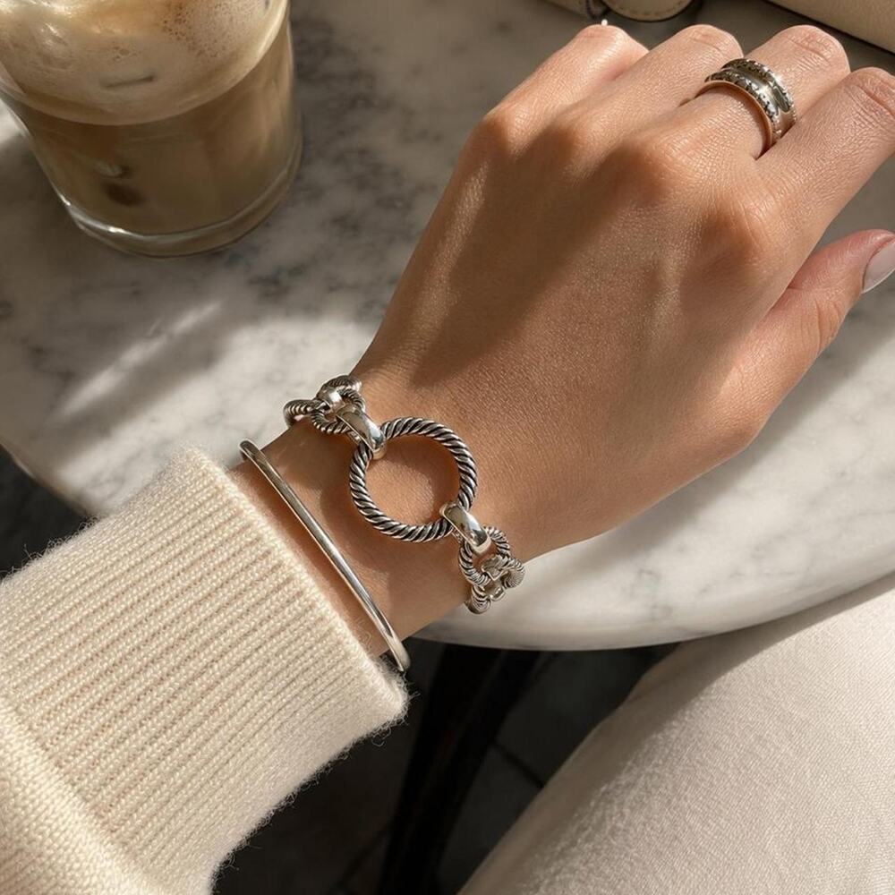 Vintage Silver Tone Rope Link Bracelet